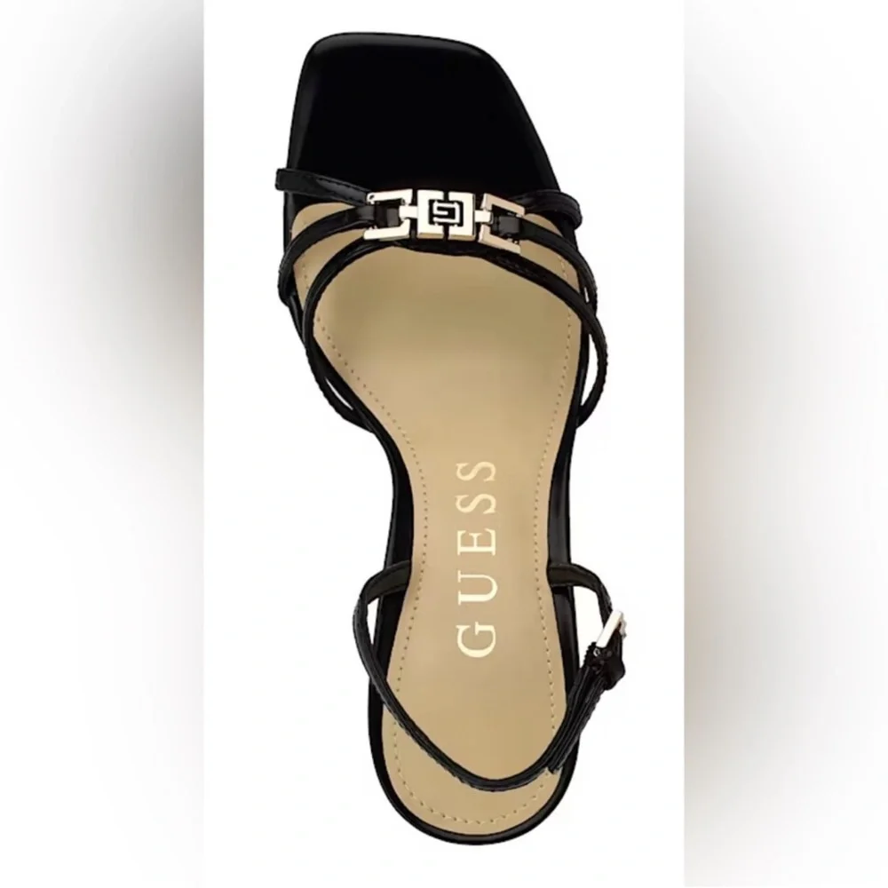 New! Guess Twilla Black Patent Faux Leather Strappy Heels Sandals 6.5